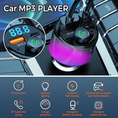Bluetooth FM Transmitter KFZ Auto Radio MP3 Player Ladegerät Adapter QC3.0+PD30W - Bild 1 von 4