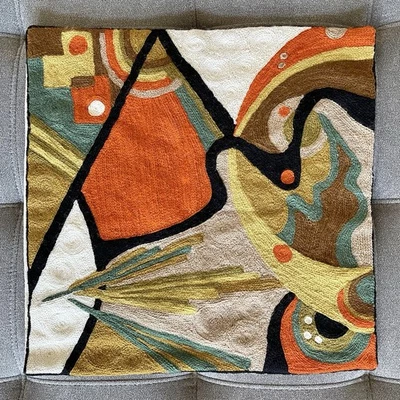 Capa de travesseiro decorativa abstrata bordada à mão Kashmir Designs 18” Kandinsky - Imagem 1 de 4