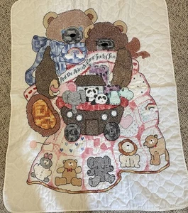Noah’s Ark Baby Crib Blanket Quilt Handmade Crossstitch Adorable Bear  41 X 31 - Picture 1 of 10
