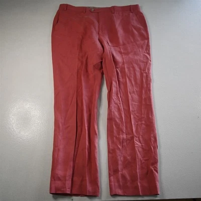 Pantalones de vestir rectos delanteros planos 100 % lino rojo Lauren Ralph Lauren 38x32 para hombre Foto 1 de 4