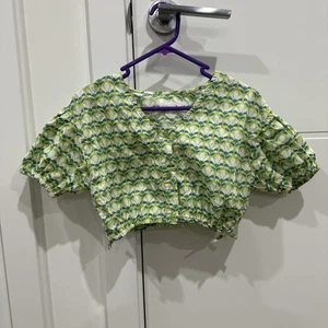 Zara Girls Geometric Poplin Top Cropped Button Front Cut Out Sides Size 8 128cm - Picture 1 of 17