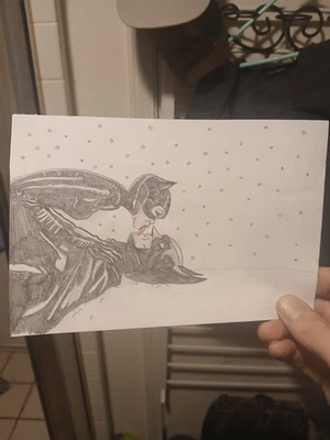 Catwoman Kissing Batman In The Snow Batman Returns Drawing - Image 1 of 2