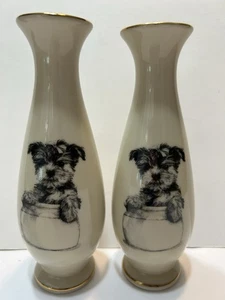 Juego de jarrón Scotty Dog Schnauzer Terrier Bud de colección hecho en Japón - Imagen 1 de 9