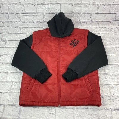 Southpole 儿童连帽缓冲夹克长袖小号 8/10 红色/黑色 — 第 1/4 张图片