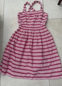 Emily & Fin Raspberry Stripe 50s Style  3 Way Sun Dress Button Down Back  Uk 14 - Picture 1 of 12