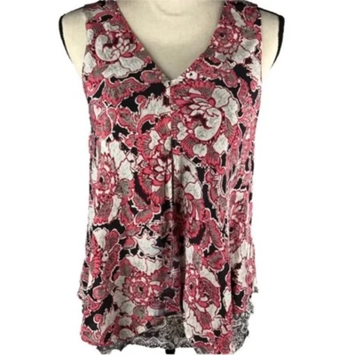 Blusa sin mangas Lucky Brand para mujer con estampado mixto floral cuello en V rosa XS Foto 1 de 4