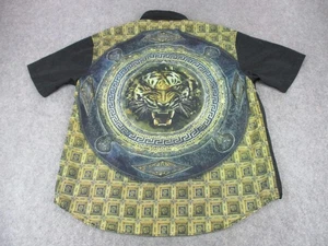 Akademiks Shirt Mens 5XL Black Gold Tiger Medallion Baroque Graphic Button Up - Picture 1 of 9