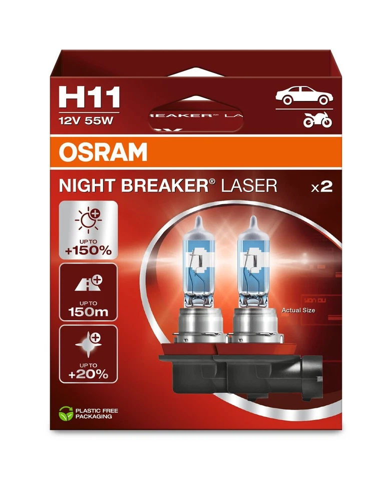 OSRAM Night Breaker Laser 150 Light H11 Headlight Bulbs (Twin) 64211NL-2HB