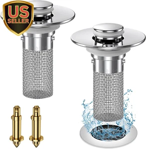 2Pcs Bathroom Sink Stopper Hair Catcher, Pop up Sink Drain Filter with Remova... - Picture 1 of 1