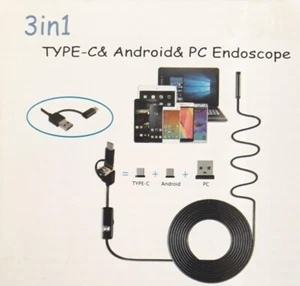 *Zs- 3 in 1  TYPE-C / Micro usb / USB Endoscopio Telecamera Di Ispezione 5 metri - Foto 1 di 9