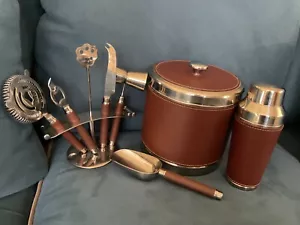 Hampton Home StainlessSteel Brown Leather Wrap w/Lid Scoop,shaker & Utensil - Picture 1 of 5