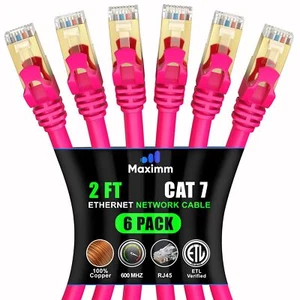 Cat 7 Ethernet Cable 2 ft - 6 Pack High-Speed Cat7 Internet & Network LAN Pat... - Picture 1 of 7
