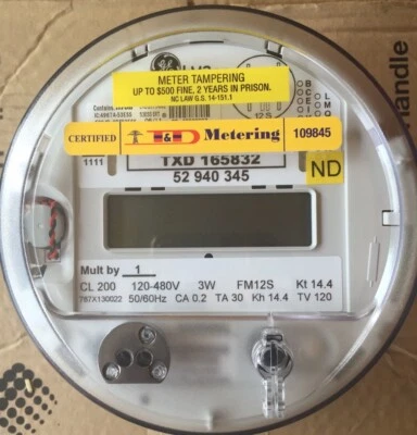GE, WATTHOUR METER (KWH), KV / KV2C, FM12S, 200A, 5 LUG, 3W, 120V-480V, 50/60Hz - Image 1 of 4
