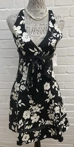 New Miss Posh Dress UK 12 Black White Floral Halter Neck Fit Flare 40’s Party - Picture 1 of 9