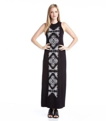 Karen Kane Black Maxi Tank Dress Women Sz XL Stretch Geometric Print Sleeveless - Image 1 of 4