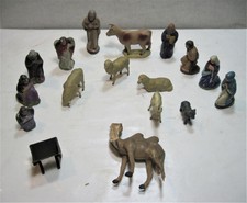 Antique Christmas Nativity Mange Plaster and Paper Mache 17 pcs.