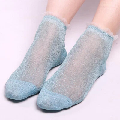 Korean Style Vintage Glitter Socks Silver Onions Ankle Loose Women Ladies-Socks# - Image 1 of 4