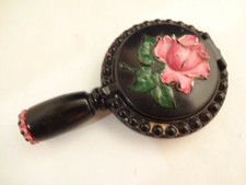 New ListingUnusual Vintage Wood Vanity Mirror Powder Compact 2 Compartments LipStick Handle