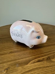 Alcancía vintage de cerámica rosa hecha a mano para niños firmada por artista - Imagen 1 de 8