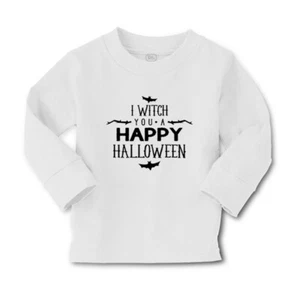 Kids Long Sleeve T Shirt I Witch You A Happy Halloween Bats Girls & Boys Clothes - Picture 1 of 12