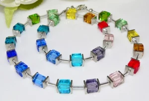 Collar cubo cubo colorido arco iris multicolor acero inoxidable cuadrado 080b - Imagen 1 de 12