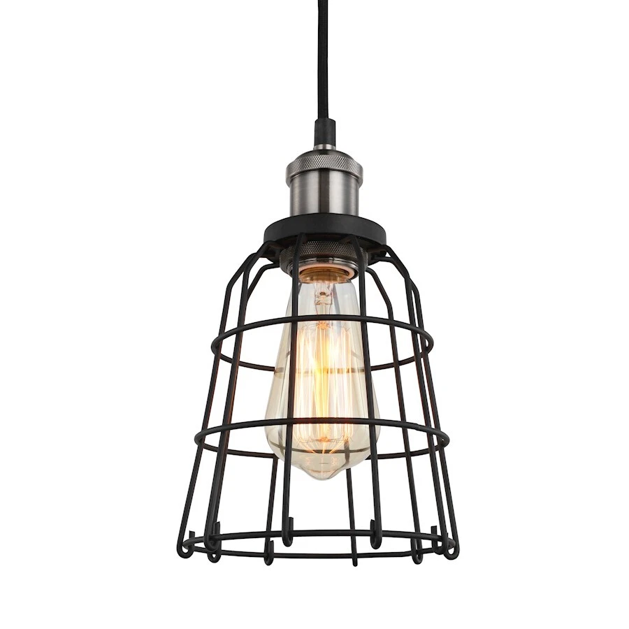 Woodbridge Lighting Fulton Cage Mini Pendant, Nickel/Black - 18323ATNWL-SW106BK - Image 1 of 1