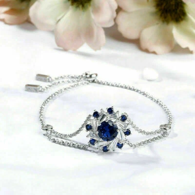 14K White Gold Finish 2 Ct Round Simulated Blue Sapphire Diamond Tennis Bracelet Foto 1 de 4