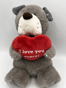 Aurora World Bull Dog Gray Hound Red Heart Love Valentines Day Plush Stuffed Toy - Picture 1 of 7