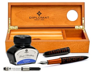 Füllhalter Diplomat Elox Matrix schwarz-orange mit Tinte u. Etui aus Kirsch-Holz - Bild 1 von 7