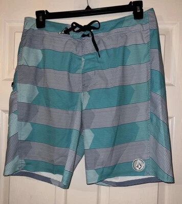 Volcom Stretch Boardies Shorts Size 34 Green Cinch Fly - Image 1 of 4