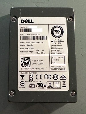 DELL Certified Enterprise Class 400GB 12Gbps 2.5" SAS SSD - C06VX SXKLTK - 90%+ - Image 1 of 3