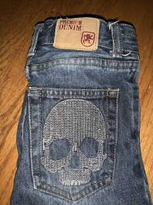 MOSSIMO Supply Company Boys Girls Stretch Waist SKULL PIRATE Jeans Size 7💗194 - Picture 1 of 6
