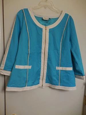 Hermosa Chaqueta Blusa Mujer LINEA BY LOUIS DELL'OLIO Talla XL Azul/Blanco Foto 1 de 4