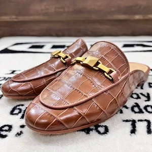 Michael Kors Charlton Crocodile-Embossed Leather Mules Slide - Cognac - Picture 1 of 8