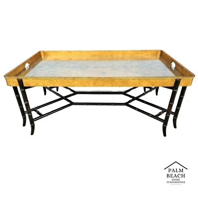 EJ VICTOR Gilt Tray Top Faux Bamboo Cocktail Coffee Table - Image 1 of 4