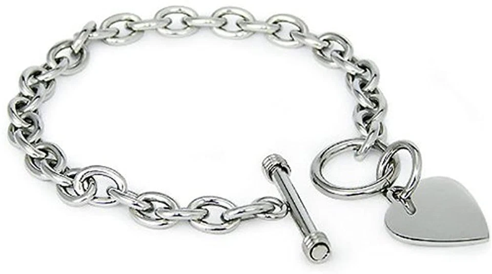 Stainless Steel Trendy Cable Chain Bracelet with Heart Charm and Toggle Clasp... - Image 1 of 1