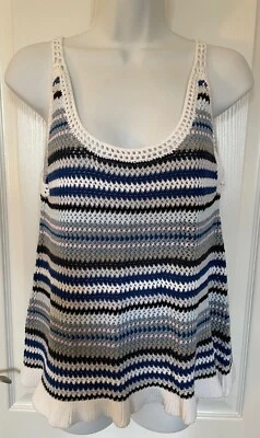 Nuevo con etiquetas Algodón por Otoño Cachemira 100% Algodón Malla Multi Rayas Tanque PEQUEÑO Foto 1 de 4