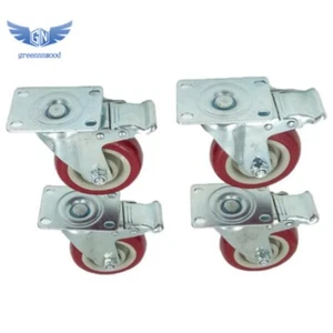4 Pack Heavy Duty Caster Set 4" Wheels All Swivel All Brake Casters Non Skid - Picture 1 of 4