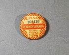 Vintage 1952 Pennsylvania Fishing License Pin PA Pinback Button Badge, comb ship