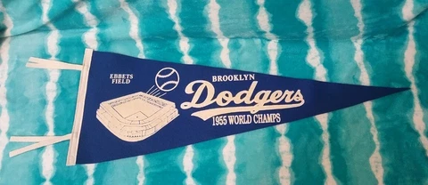 Brooklyn Dodgers 1955 World Champions Baseball Pennant 27in Felt Ebbets Field Cover