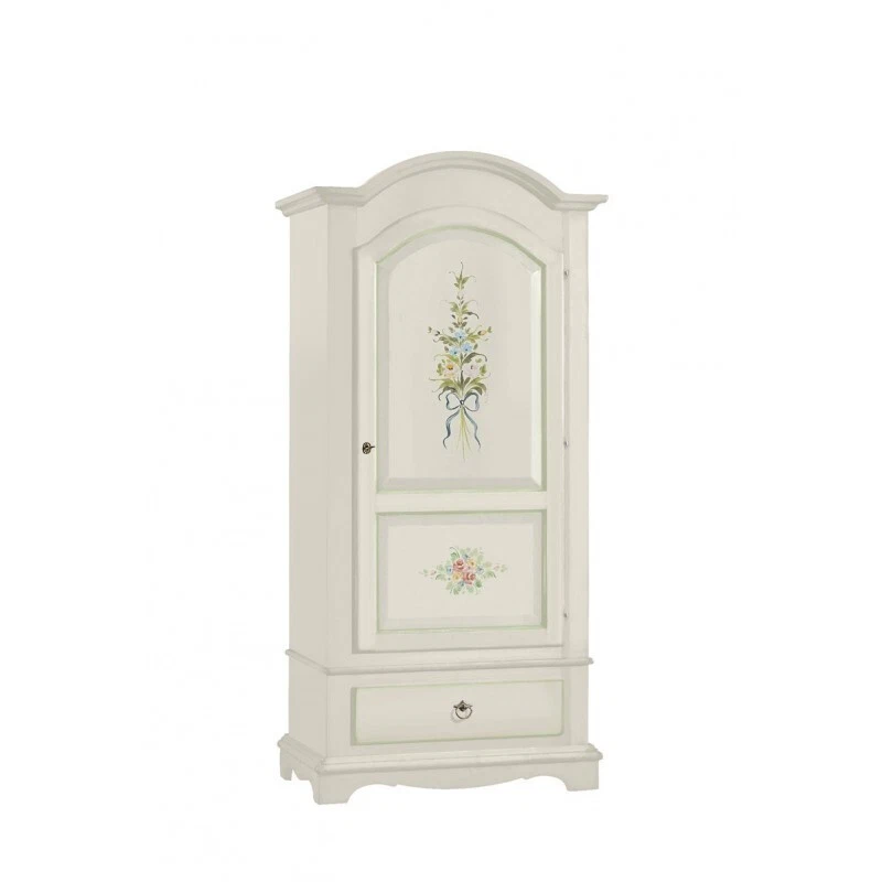 Armario Shabby Chic Blanco Decorado con Puertas Batientes Flores Clásicas Foto 1 de 4