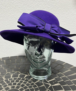 Vtg LADIES Purple 100% Wool Hat w/Bow Michael Howard Georgi Wear Different Ways