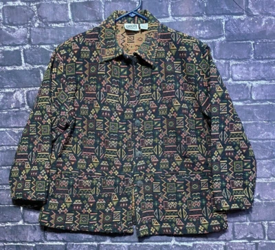 Chicos Design Tapestry Jacket Womens Large Black Red Green Southwestern Boho - Image 1 of 4