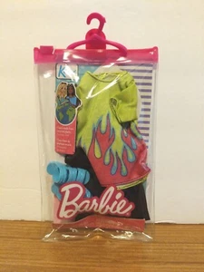 Barbie Ken Fashion Clothes Flame Shirt Black Pants Sandals - Picture 1 of 2