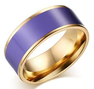 Stainless Steel Gold Tone Edge Enamel Plated Ring and Band 8MM