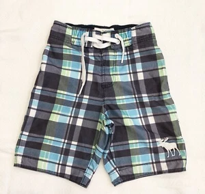 Abercrombie Kids Blues And Green Plaid Swim Trunks Sz S EEUC - Picture 1 of 7