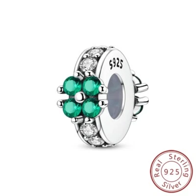 MULA 925 Sterling Silber Sparkling Klee DIY Charm AAA CZ für Frauen Armband - Bild 1 von 4