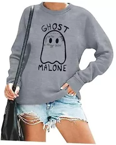  Ghost Sweatshirt Women Funny Halloween Pullover Spooky Graphic X-Large Grey1 - Picture 1 of 7