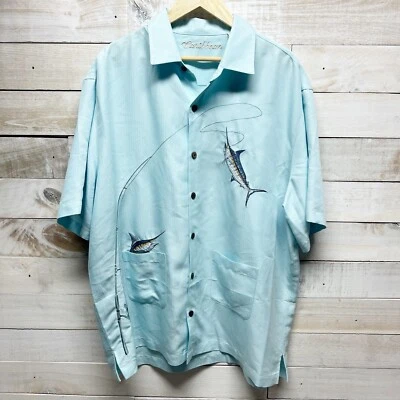 Caribbean Shirt Mens XL Blue Button Up Marlin Fish Short Sleeve Pockets New - Image 1 of 4