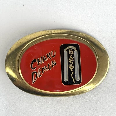 Chaku Demon Belt Buckle Metal Enamel Martial Arts Kung Fu Karate Vintage 80s e - Image 1 of 4